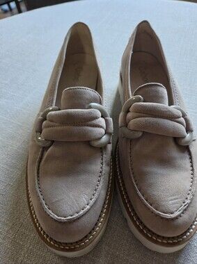 Gabor Suede Loafers with Chain-Link Accent in Taupe